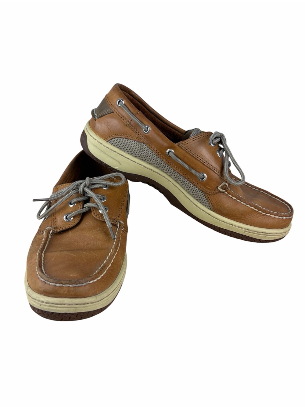 Sperry Top-Sider Men’s Brown Leather Mesh Boat Shoes Lace Up US 10